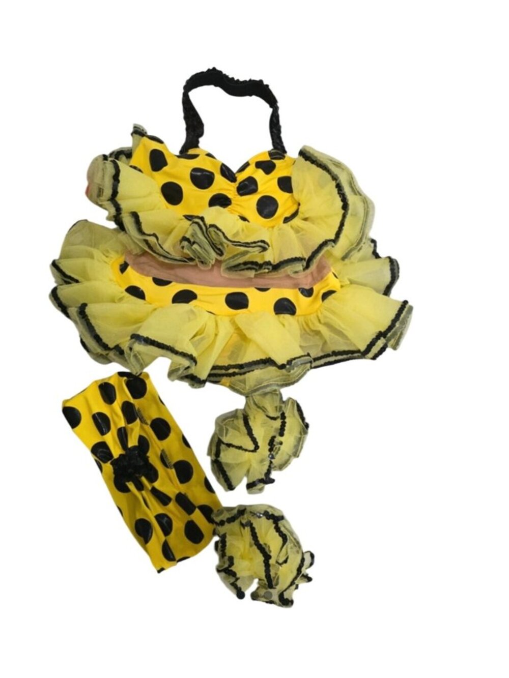 A Wish Come True Yellow Polka Dot Bikini Headband Armband Dance Costume Size SC
